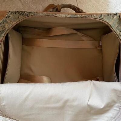**Vintage French Company "Paradise" Tapestry & Suede 24" Suitcase