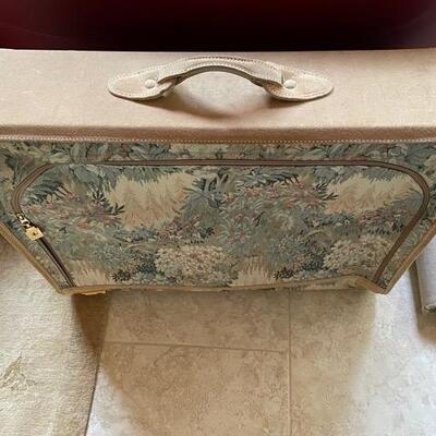 **Vintage French Company "Paradise" Tapestry & Suede 32" Suitcase