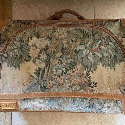 **Vintage French Company "Paradise" Tapestry & Suede 32" Suitcase