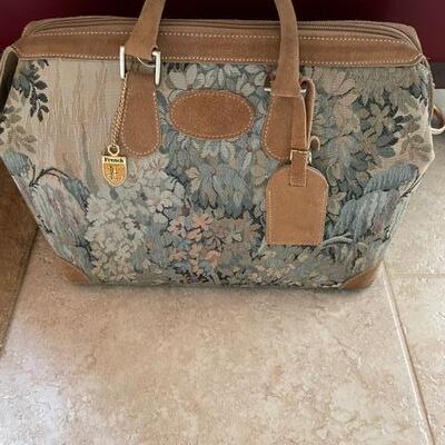 **Vintage French Company "Paradise" Tapestry & Suede Small Satchel