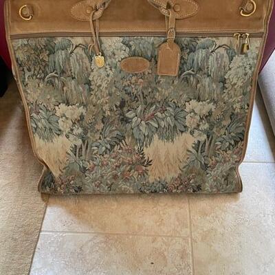 **Vintage French Company "Paradise" Tapestry & Suede Folding Suit Bag