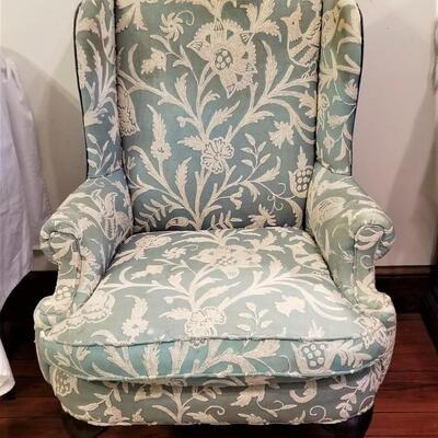 Lot #63  Vintage Blue/White Winged Back Chair