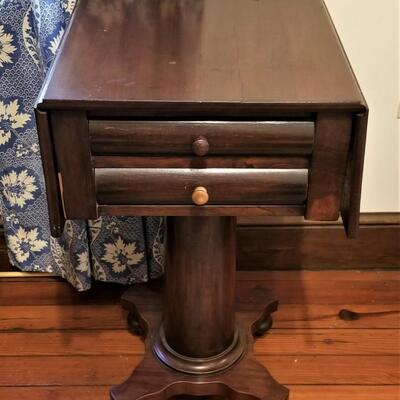 Lot #69  Antique Drop Leaf Side Table with 2 drawers