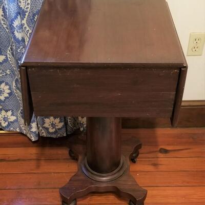 Lot #69  Antique Drop Leaf Side Table with 2 drawers