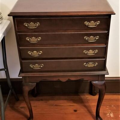 Lot #72  Queen Anne Style 4 drawer Silver Chest