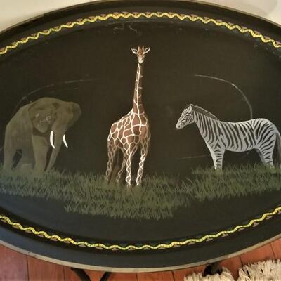 Lot #78 Metal Painted Tray on Stand - African Animals