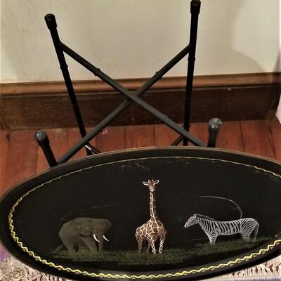 Lot #78 Metal Painted Tray on Stand - African Animals