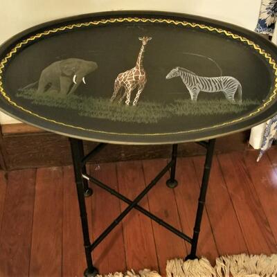 Lot #78 Metal Painted Tray on Stand - African Animals