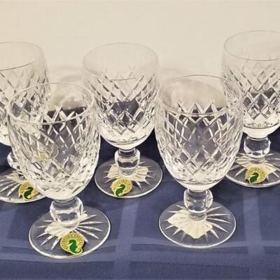 Lot #80  Set of 8 WATERFORD Crystal White Wine Glasses - "Boyne" pattern