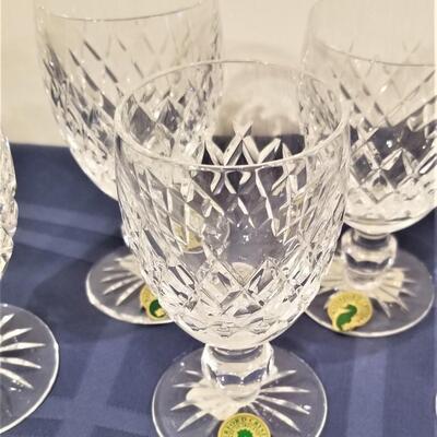Lot #80  Set of 8 WATERFORD Crystal White Wine Glasses - "Boyne" pattern