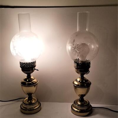 Lot #82  Pair of Vintage Brass Lamps with Rose Motif