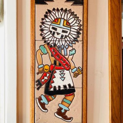 Lot 151  Native American Framed Tiles Sun Kachina Hand Painted Mary J Balok 