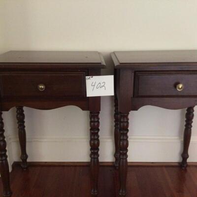 402 Pair of Single Drawer Cherry Finish End Tables/ Stands 