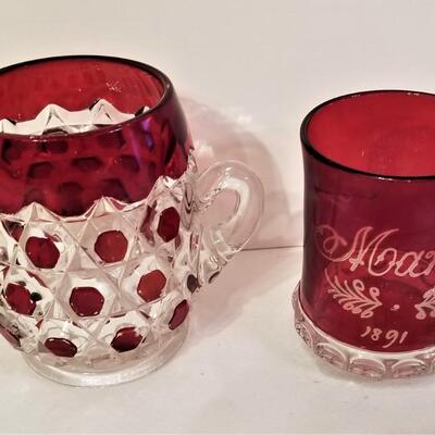 Lot #85  Pair of Antique Ruby Flashed Items - Spooner & Souvenir