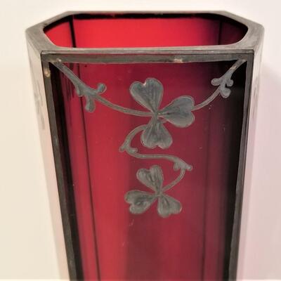 Lot #92  Antique Ruby Vase with Sterling Overlay