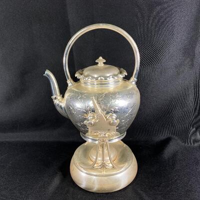 White Metal Tilting Tea Pot with Warming Stand 