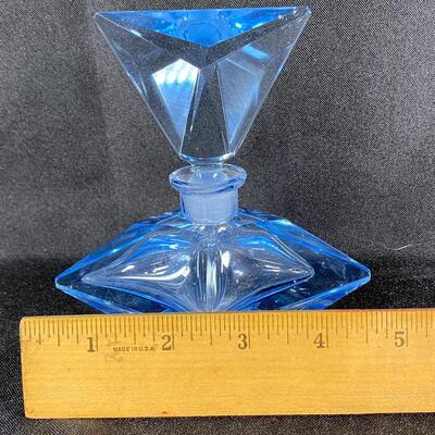Bright Blue Glass Prism Cut Perfume Bottle