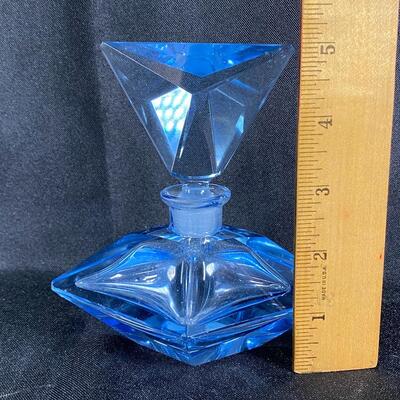 Bright Blue Glass Prism Cut Perfume Bottle