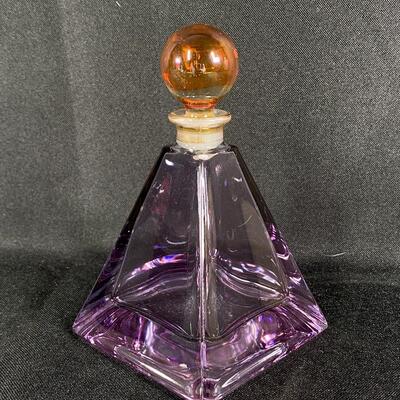 Purple & Gold Pyramid Shaped Glass Perfume Bottle