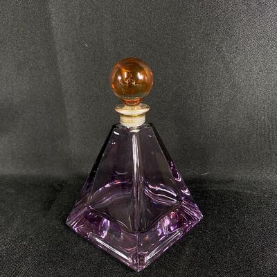 Purple & Gold Pyramid Shaped Glass Perfume Bottle