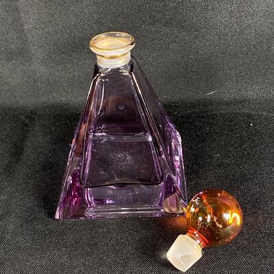 Purple & Gold Pyramid Shaped Glass Perfume Bottle