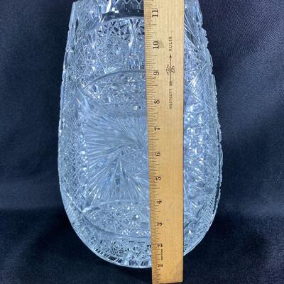 Large Sawtooth Edge Cut Crystal Flower Vase Signed