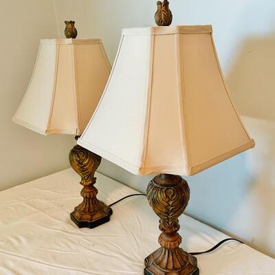 Lot 174  Contemporary Table Lamps Linen Shades Gilded Look 
