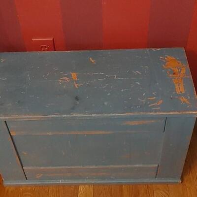 #115 Distressed Blue Wooden Child's Trunk/Table