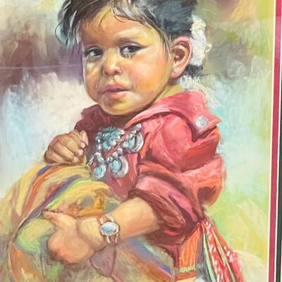 Lot 194  Original Pastel Painting by Carol Theroux Native American Little Girl