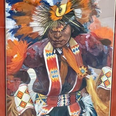 Lot 196  Original Acrylic Painting by Carol Theroux Native American Pow Wow Dancer 