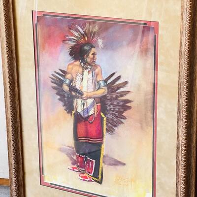 Lot 195  Original Pastel Painting by Carol Theroux Native American Man Eagle Feathers 