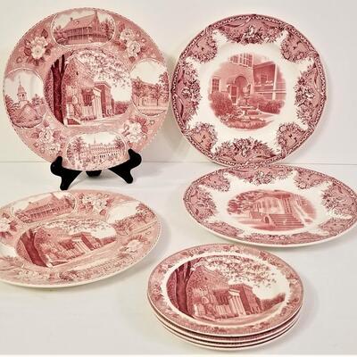 Lot #105  Lot of Mulberry Transfer Ware Plates - Scenes from Salem, N.C.