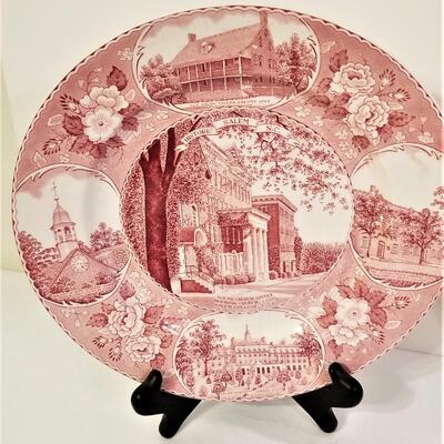 Lot #105  Lot of Mulberry Transfer Ware Plates - Scenes from Salem, N.C.