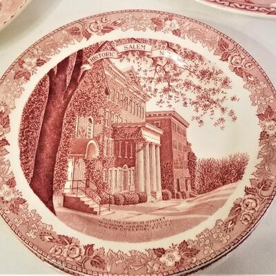 Lot #105  Lot of Mulberry Transfer Ware Plates - Scenes from Salem, N.C.