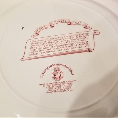 Lot #105  Lot of Mulberry Transfer Ware Plates - Scenes from Salem, N.C.