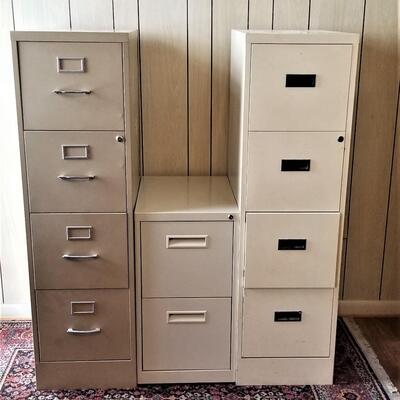 Lot #107  Three Metal Letter-Sized File Cabinets