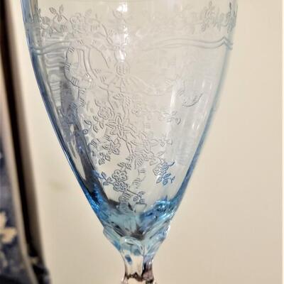 Lot #120  Gorgeous Set of 1940's Elegant Glassware - Goblets with matching pitcher - BLUE