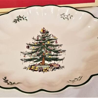 Lot #126  SPODE Christmas Tree Scalloped Platter in original box