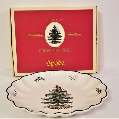 Lot #126  SPODE Christmas Tree Scalloped Platter in original box