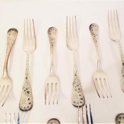 Lot #132  12 Antique Aesthetic era Silverplate Forks - monogram 