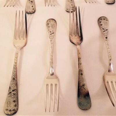 Lot #132  12 Antique Aesthetic era Silverplate Forks - monogram 