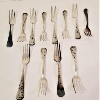 Lot #132  12 Antique Aesthetic era Silverplate Forks - monogram 