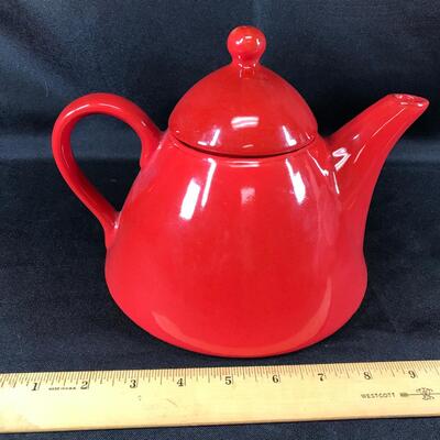 Red Abstract Design Ceramic Teapot