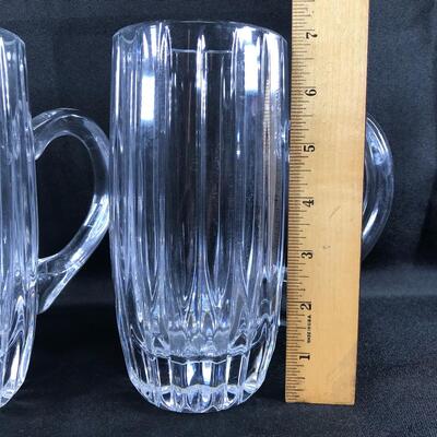 Set of 4 Glass Ribbed Etched Beer Mugs