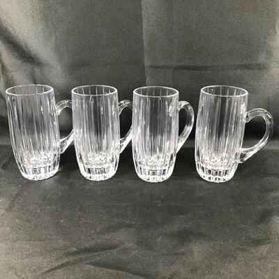 Set of 4 Glass Ribbed Etched Beer Mugs