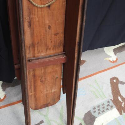 Vintage Long  Red Painted Wood  Sled 
