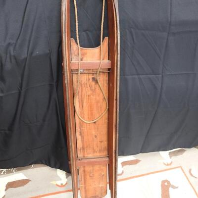 Vintage Long  Red Painted Wood  Sled 
