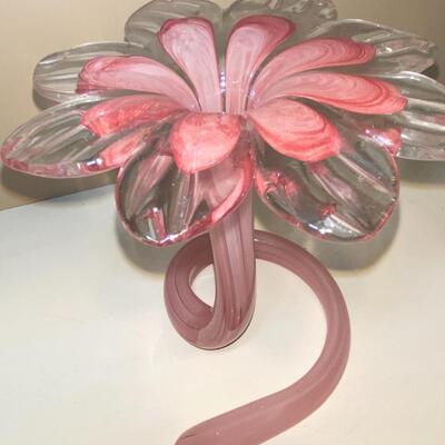 #128 Pink Floral Art Glass 