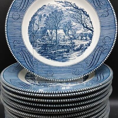 #129 Large Set Of Vintage Carrier & Ives Blue & White Dishes