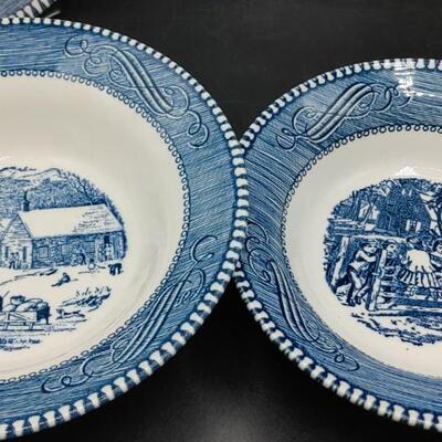 #129 Large Set Of Vintage Carrier & Ives Blue & White Dishes